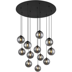 Globo Lighting Riha Cluster Pendant Ceiling Light Matt Black Balls Smoke Glass Shade 12x G9 3000K Globo Lighting Riha Cluster Pendant Ceiling Light Matt Black Balls Smoke Glass Shade 12x G9 3000K