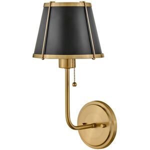 Elstead Lighting Hinkley Clarke Wall Lamp with Shade Contemporary Warm Brass, Black Metal Shade 1x E27 Elstead Lighting Hinkley Clarke Wall Lamp with Shade Contemporary Warm Brass, Black Metal Shade 1x E27