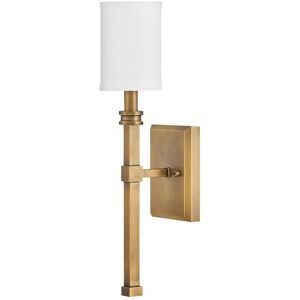Elstead Lighting Hinkley Moore Candle Wall Lamp Traditional Heritage Brass, Ivory Linen Shade 1x E14 Elstead Lighting Hinkley Moore Candle Wall Lamp Traditional Heritage Brass, Ivory Linen Shade 1x E14
