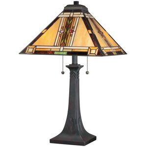 Elstead Lighting Quoizel Navajo Table Lamp Traditional Bronze, Art Glass Shade 2x E27 Elstead Lighting Quoizel Navajo Table Lamp Traditional Bronze, Art Glass Shade 2x E27
