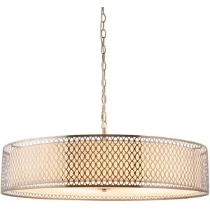Endon Collection Lighting Cordero Cylindrical Pendant Ceiling Light Satin Nickel Plate, White Fabric & Frosted Glass 5x E27 Endon Collection Lighting Cordero Cylindrical Pendant Ceiling Light Satin Nickel Plate, White Fabric & Frosted Glass 5x E27