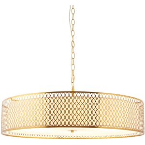 Endon Collection Lighting Cordero Cylindrical Pendant Ceiling Light Gold Effect Plate, White Fabric & Frosted Glass 5x E27 Endon Collection Lighting Cordero Cylindrical Pendant Ceiling Light Gold Effect Plate, White Fabric & Frosted Glass 5x E27