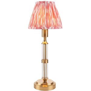 Endon Collection Lighting Morton Rechargeable Brushed Aged Brass Plate Table Lamp with Coral Pink Fabric Ikat Shade 16cm Integrated LED Endon Collection Lighting Morton Rechargeable Brushed Aged Brass Plate Table Lamp with Coral Pink Fabric Ikat Shade 16cm Integrated LED