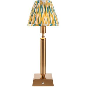 Endon Collection Lighting Trobridge Rechargeable Brushed Aged Brass Plate With Yellow Table Lamp with Jade Fabric Ikat Shade 16cm Integrated LED Endon Collection Lighting Trobridge Rechargeable Brushed Aged Brass Plate With Yellow Table Lamp with Jade Fabric Ikat Shade 16cm Integrated LED