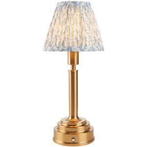 Endon Collection Lighting Upton Rechargeable Brushed Aged Brass Plate Table Lamp with Shell Bay Blue Fabric Leaf Shade 16cm Integrated LED Endon Collection Lighting Upton Rechargeable Brushed Aged Brass Plate Table Lamp with Shell Bay Blue Fabric Leaf Shade 16cm Integrated LED