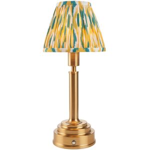 Endon Collection Lighting Upton Rechargeable Brushed Aged Brass Plate With Yellow Table Lamp with Jade Fabric Ikat Shade 16cm Integrated LED Endon Collection Lighting Upton Rechargeable Brushed Aged Brass Plate With Yellow Table Lamp with Jade Fabric Ikat Shade 16cm Integrated LED