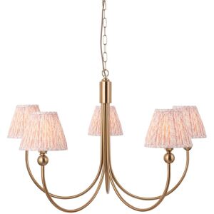 Endon Collection Lighting Santiago Brushed Aged Brass Plate Pendant Light with Peachy Keen Fabric Leaf Shade 16cm 5x B22 Endon Collection Lighting Santiago Brushed Aged Brass Plate Pendant Light with Peachy Keen Fabric Leaf Shade 16cm 5x B22