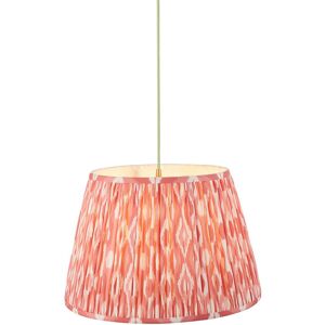 Endon Collection Lighting Eltham Brushed Aged Brass, Green Flex Pendant Light with Coral Pink Fabric Ikat Shade 40cm B22 Endon Collection Lighting Eltham Brushed Aged Brass, Green Flex Pendant Light with Coral Pink Fabric Ikat Shade 40cm B22