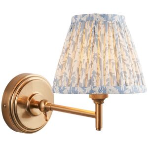 Endon Collection Lighting Step Fold Brushed Aged Brass Plate Wall Light with Shell Bay Blue Fabric Leaf Shade 16cm B22 Endon Collection Lighting Step Fold Brushed Aged Brass Plate Wall Light with Shell Bay Blue Fabric Leaf Shade 16cm B22