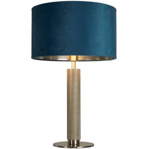 Searchlight Lighting London Table Lamp Knurled Satin Silver, Teal Velvet Shade Searchlight Lighting London Table Lamp Knurled Satin Silver, Teal Velvet Shade