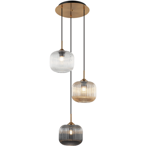 Zambelis Lighting Gournes Cluster Pendant Ceiling Light Clear. Smoked. Champagne Glass Antique Brass 3xE27 Zambelis Lighting Gournes Cluster Pendant Ceiling Light Clear. Smoked. Champagne Glass Antique Brass 3xE27