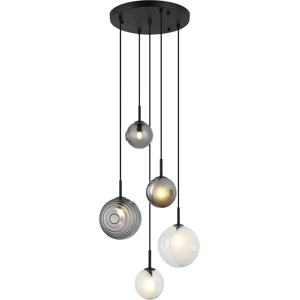Zambelis Lighting Sylion Cluster Pendant Ceiling Light Black Matt -Clear Frost White & Smoked Glass 5xG9 LED Zambelis Lighting Sylion Cluster Pendant Ceiling Light Black Matt -Clear Frost White & Smoked Glass 5xG9 LED