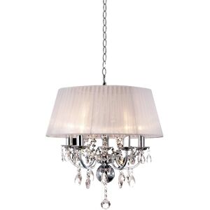 INSPIRED LIGHTING Olivia Ceiling Pendant with White Shade 5 Light Polished Chrome, Crystal INSPIRED LIGHTING Olivia Ceiling Pendant with White Shade 5 Light Polished Chrome, Crystal