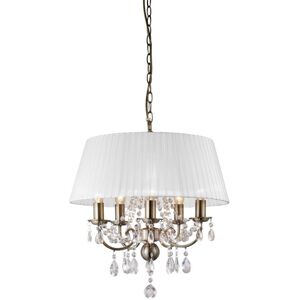 INSPIRED LIGHTING Olivia Ceiling Pendant with White Shade 5 Light Antique Brass, Crystal INSPIRED LIGHTING Olivia Ceiling Pendant with White Shade 5 Light Antique Brass, Crystal