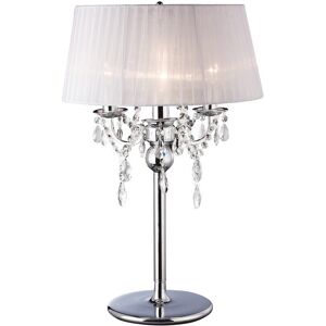 INSPIRED LIGHTING Olivia Table Lamp with White Shade 3 Light Polished Chrome, Crystal INSPIRED LIGHTING Olivia Table Lamp with White Shade 3 Light Polished Chrome, Crystal