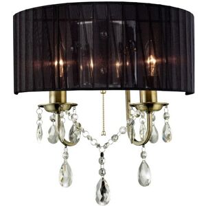 INSPIRED LIGHTING Olivia Wall Lamp with Black Shade 2 Light Antique Brass, Crystal INSPIRED LIGHTING Olivia Wall Lamp with Black Shade 2 Light Antique Brass, Crystal