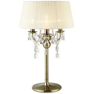 INSPIRED LIGHTING Olivia Table Lamp with Cream Shade 3 Light Antique Brass, Crystal INSPIRED LIGHTING Olivia Table Lamp with Cream Shade 3 Light Antique Brass, Crystal