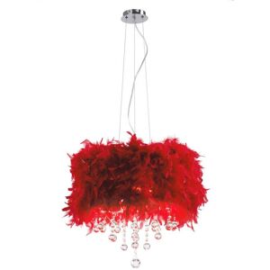 INSPIRED LIGHTING Ibis Ceiling Pendant with Red Feather Shade 3 Light Polished Chrome, Crystal INSPIRED LIGHTING Ibis Ceiling Pendant with Red Feather Shade 3 Light Polished Chrome, Crystal