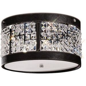 INSPIRED LIGHTING Celsa Ceiling Cylindrical 3 Light Polished Chrome, Dark Brown Faux Leather, Crystal INSPIRED LIGHTING Celsa Ceiling Cylindrical 3 Light Polished Chrome, Dark Brown Faux Leather, Crystal