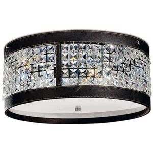 INSPIRED LIGHTING Celsa Ceiling Cylindrical 4 Light Polished Chrome, Dark Brown Faux Leather, Crystal INSPIRED LIGHTING Celsa Ceiling Cylindrical 4 Light Polished Chrome, Dark Brown Faux Leather, Crystal