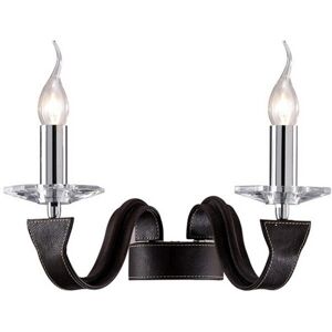 INSPIRED LIGHTING Nardini Wall Lamp 2 Light Polished Chrome, Dark Brown Faux Leather, Crystal INSPIRED LIGHTING Nardini Wall Lamp 2 Light Polished Chrome, Dark Brown Faux Leather, Crystal