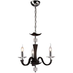 INSPIRED LIGHTING Nardini Ceiling Pendant Chandelier 3 Light Polished Chrome, Dark Brown Faux Leather, Crystal INSPIRED LIGHTING Nardini Ceiling Pendant Chandelier 3 Light Polished Chrome, Dark Brown Faux Leather, Crystal