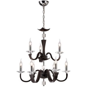 INSPIRED LIGHTING Nardini Ceiling Pendant Chandelier 2 Tier 9 Light Polished Chrome Dark Brown Faux Leather, Crystal INSPIRED LIGHTING Nardini Ceiling Pendant Chandelier 2 Tier 9 Light Polished Chrome Dark Brown Faux Leather, Crystal