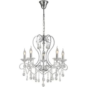 INSPIRED LIGHTING Vela Ceiling Pendant Chandelier 5 Light Polished Chrome, Crystal INSPIRED LIGHTING Vela Ceiling Pendant Chandelier 5 Light Polished Chrome, Crystal