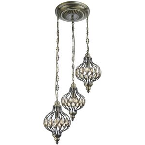 INSPIRED LIGHTING Marisa Triple Ceiling Pendant Round 3 Light E27 Antique Brass, Amber Crystal INSPIRED LIGHTING Marisa Triple Ceiling Pendant Round 3 Light E27 Antique Brass, Amber Crystal