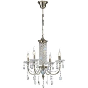 INSPIRED LIGHTING Leana Ceiling Pendant Chandelier 4 Light Satin Nickel, Crystal INSPIRED LIGHTING Leana Ceiling Pendant Chandelier 4 Light Satin Nickel, Crystal