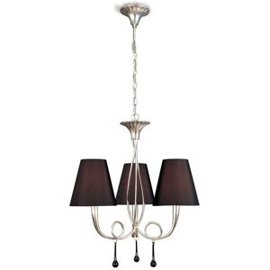 INSPIRED LIGHTING Paola Ceiling Pendant 3 Light E14, Silver Painted with Black Shades & Black Glass Droplets INSPIRED LIGHTING Paola Ceiling Pendant 3 Light E14, Silver Painted with Black Shades & Black Glass Droplets