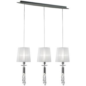 INSPIRED LIGHTING Tiffany Ceiling Pendant 3+3 Light E27+G9 Line, Polished Chrome with White Shades & Clear Crystal INSPIRED LIGHTING Tiffany Ceiling Pendant 3+3 Light E27+G9 Line, Polished Chrome with White Shades & Clear Crystal