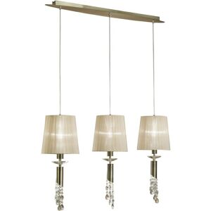 INSPIRED LIGHTING Tiffany Ceiling Pendant 3+3 Light E27+G9 Line, Antique Brass with Soft Bronze Shades & Clear Crystal INSPIRED LIGHTING Tiffany Ceiling Pendant 3+3 Light E27+G9 Line, Antique Brass with Soft Bronze Shades & Clear Crystal