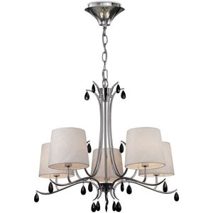 INSPIRED LIGHTING Andrea Ceiling Pendant 81.5cm Round, Polished Chrome, White Shades, Black Crystal Droplets INSPIRED LIGHTING Andrea Ceiling Pendant 81.5cm Round, Polished Chrome, White Shades, Black Crystal Droplets