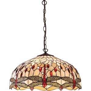 Interiors 1900 Lighting Dragonfly Tiffany 3 Light Large Ceiling Pendant Bronze, Beige Interiors 1900 Lighting Dragonfly Tiffany 3 Light Large Ceiling Pendant Bronze, Beige