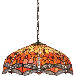 Interiors 1900 Lighting Dragonfly Tiffany 3 Light Large Ceiling Pendant Bronze, Red Interiors 1900 Lighting Dragonfly Tiffany 3 Light Large Ceiling Pendant Bronze, Red