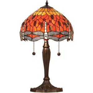 Interiors 1900 Lighting Dragonfly 2 Light Small Table Lamp Dark Bronze, Red, Tiffany Style Glass, E27 Interiors 1900 Lighting Dragonfly 2 Light Small Table Lamp Dark Bronze, Red, Tiffany Style Glass, E27