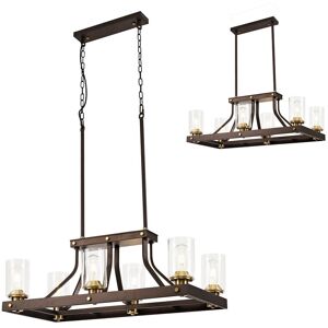 Luminosa Lighting Preston Linear Ceiling Pendant 6 Light E27, Brown Oxide, Bronze With Clear Glass Shades Luminosa Lighting Preston Linear Ceiling Pendant 6 Light E27, Brown Oxide, Bronze With Clear Glass Shades