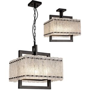 Luminosa Lighting Western Large Square Ceiling Pendant, 5 Light E27, Matt Black, Crystal Sand Glass Luminosa Lighting Western Large Square Ceiling Pendant, 5 Light E27, Matt Black, Crystal Sand Glass