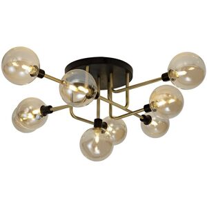 Luminosa Lighting Humphrey Flush Semi Flush Ceiling, 9 Light G9, Matt Black, Antique Brass, Cognac Glass Luminosa Lighting Humphrey Flush Semi Flush Ceiling, 9 Light G9, Matt Black, Antique Brass, Cognac Glass