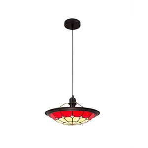 Luminosa Lighting Troupsburg 1 Light Ceiling Pendant E27 With 35cm Tiffany Shade, Red, Clear Crystal Centre, Aged Antique Brass Trim, Black Luminosa Lighting Troupsburg 1 Light Ceiling Pendant E27 With 35cm Tiffany Shade, Red, Clear Crystal Centre, Aged Antique Brass Trim, Black