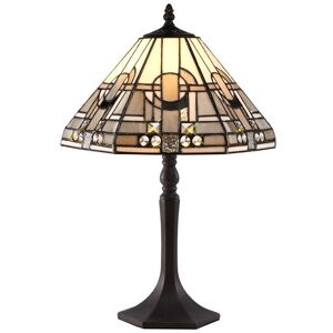 Luminosa Lighting Ithaca 1 Light Octagonal Table Lamp E27 With 30cm Tiffany Shade, White, Grey, Black, Clear Crystal, Aged Antique Brass Luminosa Lighting Ithaca 1 Light Octagonal Table Lamp E27 With 30cm Tiffany Shade, White, Grey, Black, Clear Crystal, Aged Antique Brass