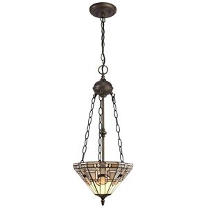 Luminosa Lighting Ithaca 2 Light Uplighter Ceiling Pendant E27 With 30cm Tiffany Shade, White, Grey, Black, Clear Crystal, Aged Antique Brass Luminosa Lighting Ithaca 2 Light Uplighter Ceiling Pendant E27 With 30cm Tiffany Shade, White, Grey, Black, Clear Crystal, Aged Antique Brass