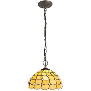 Luminosa Lighting Lincoln 3 Light Downlighter Ceiling Pendant E27 With 30cm Tiffany Shade, Beige, Clear Crystal, Aged Antique Brass Luminosa Lighting Lincoln 3 Light Downlighter Ceiling Pendant E27 With 30cm Tiffany Shade, Beige, Clear Crystal, Aged Antique Brass