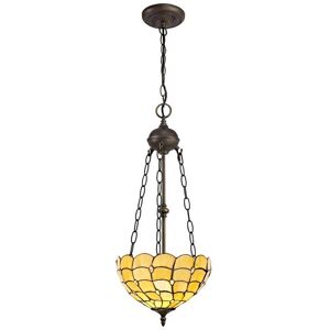 Luminosa Lighting Lincoln 2 Light Uplighter Ceiling Pendant E27 With 30cm Tiffany Shade, Beige, Clear Crystal, Aged Antique Brass Luminosa Lighting Lincoln 2 Light Uplighter Ceiling Pendant E27 With 30cm Tiffany Shade, Beige, Clear Crystal, Aged Antique Brass