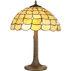 Luminosa Lighting Lincoln 2 Light Tree Like Table Lamp E27 With 40cm Tiffany Shade, Beige, Clear Crystal, Aged Antique Brass Luminosa Lighting Lincoln 2 Light Tree Like Table Lamp E27 With 40cm Tiffany Shade, Beige, Clear Crystal, Aged Antique Brass