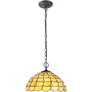 Luminosa Lighting Lincoln 2 Light Downlighter Ceiling Pendant E27 With 40cm Tiffany Shade, Beige, Clear Crystal, Aged Antique Brass Luminosa Lighting Lincoln 2 Light Downlighter Ceiling Pendant E27 With 40cm Tiffany Shade, Beige, Clear Crystal, Aged Antique Brass