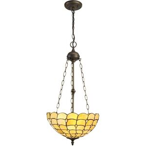 Luminosa Lighting Lincoln 3 Light Uplighter Ceiling Pendant E27 With 40cm Tiffany Shade, Beige, Clear Crystal, Aged Antique Brass Luminosa Lighting Lincoln 3 Light Uplighter Ceiling Pendant E27 With 40cm Tiffany Shade, Beige, Clear Crystal, Aged Antique Brass
