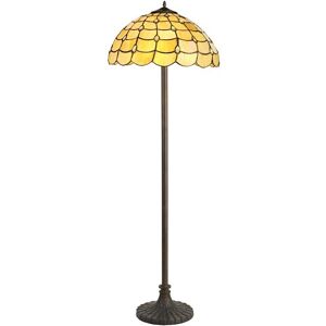 Luminosa Lighting Lincoln 2 Light Stepped Design Floor Lamp E27 With 40cm Tiffany Shade, Beige, Clear Crystal, Aged Antique Brass Luminosa Lighting Lincoln 2 Light Stepped Design Floor Lamp E27 With 40cm Tiffany Shade, Beige, Clear Crystal, Aged Antique Brass