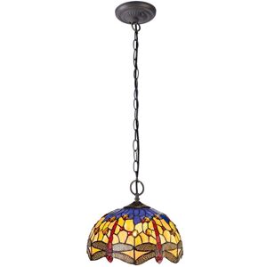Luminosa Lighting Worcester 2 Light Downlighter Ceiling Pendant E27 With 30cm Tiffany Shade, Blue, Orange, Crystal, Aged Antique Brass Luminosa Lighting Worcester 2 Light Downlighter Ceiling Pendant E27 With 30cm Tiffany Shade, Blue, Orange, Crystal, Aged Antique Brass